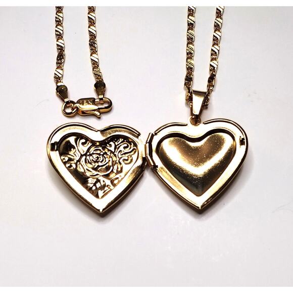 18k GP Gold Plated Necklace Heart Rose Flower Locket Valentines Birthday Gift - Picture 4 of 8